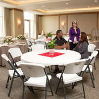 Table ronde pliante en plastique blanc, en polyéthylène moulé par soufflage, pour événements, banquets, hôtels, location extérieure