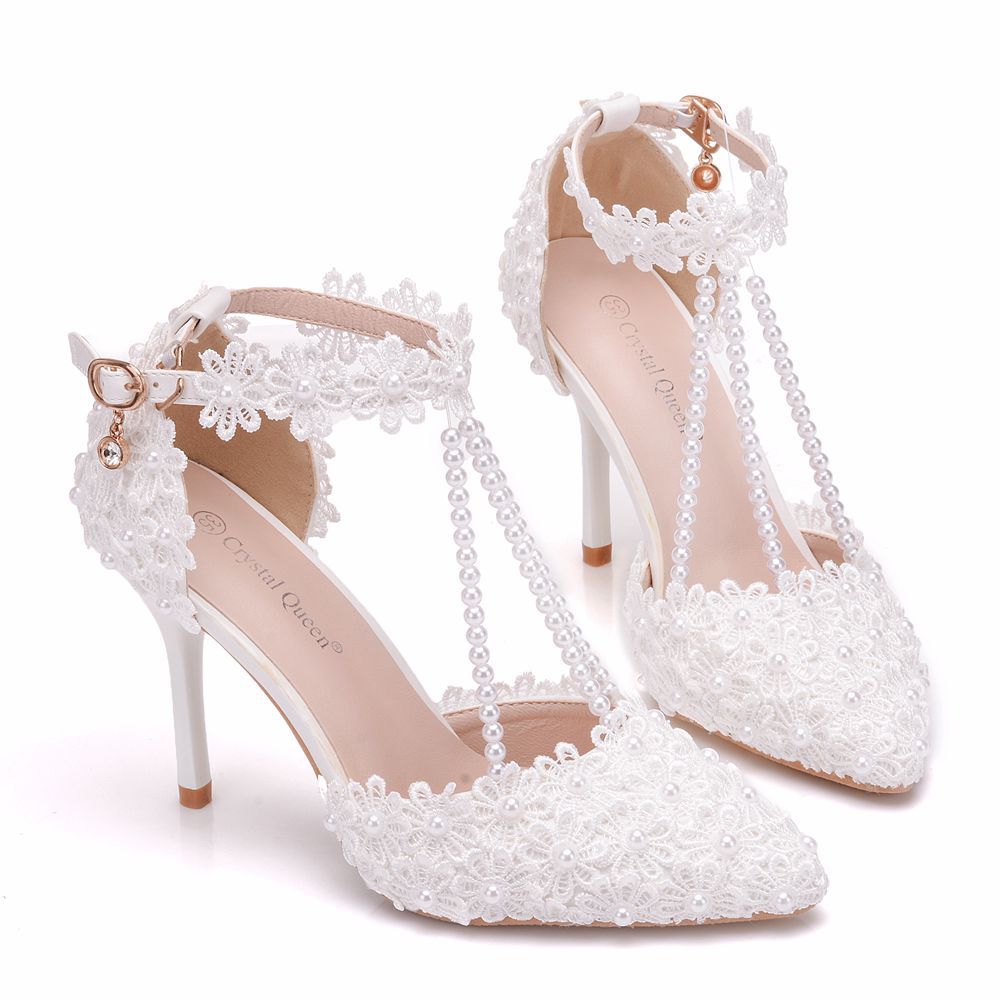 Cinderella Crystal Wedding Dress Shoes - Full Pearl Design