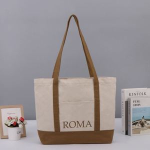 Bolsa de Lona Multicolor con Diseño de Patchwork, Bolsa de Lona Personalizada con Impresión Creativa para Regalo, Bolsa de Lona de un Solo Hombro para Compras y Publicidad - Product Image 1