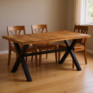 Mesa de Comedor de Madera Maciza de Acacia y Mango, 70.9 x 35.4 x 29.9 Pulgadas, Rectangular, Diseño Rústico Moderno, Patas de Metal, Estable para el Hogar - Product Image 2