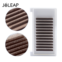 Extensions de cils Jeleap J2DYL1 à tige longue, paquet privé, cils pré-faits en éventail, forme YY, 0,07 mm, couleur marron, cils faciles à poser en éventail