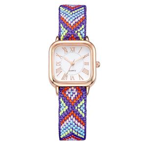 Reloj Cuadrado Pequeño para Mujer, Estilo Minimalista Retro Étnico, Correa de Cuerda Trenzada, Reloj de Cuarzo para Dama - Product Image 1