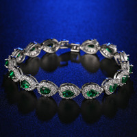 Bracelet chaîne et maillons vintage en forme de goutte d'eau avec zircon rouge pour femme, pierre CZ couleur personnalisée, plaqué argent/or, cadeau pour femme