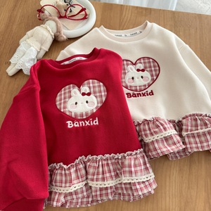 Tongxingyuan Girls Sweatshirt Fleece Lined Cartoon Rabbit Red Beige Autumn Winter Kids Clothing - Product Image 2