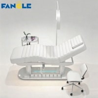Lit de beauté électrique de luxe blanc en cuir, lit de massage, lit de soin du visage et des cils à 4 moteurs avec lumières, ensemble de mobilier de salon