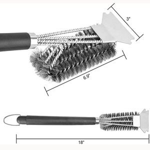 Brosse métallique de nettoyage robuste pour grilles de barbecue avec grattoir et long manche – Outil de nettoyage en acier inoxydable - Product Image 4