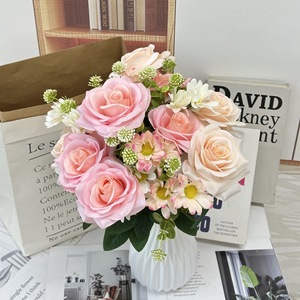 Meiyu Craft Flower Factory Bouquet de roses artificielles 9 têtes en soie réalistes pour mariage et décoration intérieure - Product Image 1