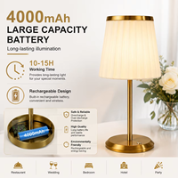 Lampe de table sans fil à LED rechargeable de luxe, style rétro classique, pour restaurant, mariage, avec abat-jour en tissu