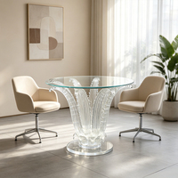 Maßgefertigter OEM Moderner Runder Esstisch aus Gehärtetem Glas mit Transparenter Blumen-Harz-Basis für Wohnzimmer