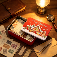 Boîte en fer blanc rectangulaire durable avec couvercle coulissant, thème maison de pain d'épices de Noël, pour rangement multifonction de biscuits et bonbons de Noël