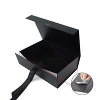 Boîte pliante de petite taille très vendue avec ruban en papier couché, boîte pliante magnétique noire avec présentation cadeau