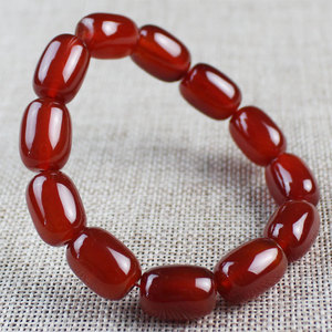 <b>Red</b> Agate Barrel Bead <b>Bracelet</b> 12mm Unisex Everyday Wear Jewelry Hangzhou Origin MN05 - Product Image 1