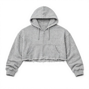 Sudadera con capucha corta con cremallera, oversize, gris liso, casual, de felpa francesa, para invierno, unisex, 100% algodón, tallas grandes para hombre - Product Image 1
