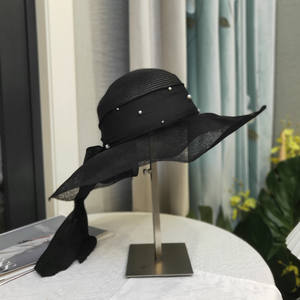 Nuovo Cappello da Donna alla Moda 2022 in Paglia <span class=keywords><strong>di</strong></span> <span class=keywords><strong>Carta</strong></span> Nera con Tesa Larga in Sinamay per Chiesa, Derby del Kentucky, Cerimonie, Feste del Tè, Matrimoni e Protezione Solare - Product Image 5