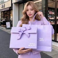 Sac cadeau en papier noir mat de luxe personnalisé avec poignée en ruban satiné pour bijoux, parfums, thé, cosmétiques, emballage de shopping vide