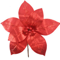 Karangan Bunga Poinsettia Natal 10.63 Inci 27cm Merah Kain Gaya Pick untuk Hiasan Meja Grosir Pabrik