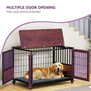 OEM ODM Vintage Style Large <b>Dog</b> <b>Crate</b> <b>Furniture</b> Wooden Steel Standing Type Cleaning Tools Wheels Storage Holders Racks for Large - Product Image 2