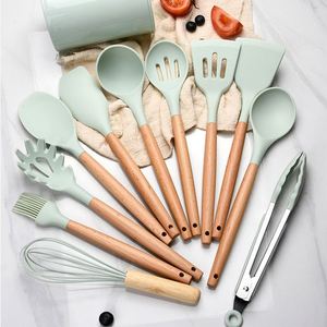 Wholesale 12-piece Wooden Handle Silicone Kitchenware Set Non-stick Cooking Storage Barrel Home Supplies Factory in Stock - Product Image 2