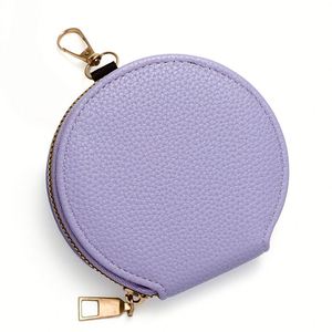 Pu Leather Women Wallet Keychain Zipper <b>Lock</b> Coin Purse Round <b>Portable</b> Mini Hanging Card Holder Key Bag - Product Image 5