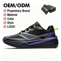 Sneaker à lacets noir et violet, chaîne d'approvisionnement Tier 1, esthétique Techwear à contraste élevé, cuir véritable, antidérapante, prête pour l'hiver, expédition immédiate