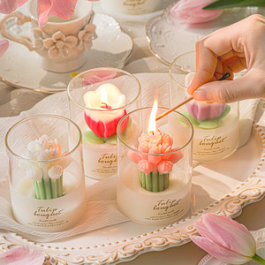 Vela Aromática con Aroma a Flores para Enamorados, Caja de Regalo con Fragancia Ambiental Estilo Ins, Vela Perfumada en Forma de Ramo de Tulipanes - Product Image 3