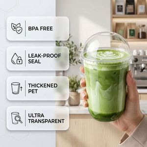 Wholesale Custom Logo 90mm U Shaped PET Matcha <b>Boba</b> Milk Tea Cup with Dome Lids for <b>Bubble</b> Tea Shop - Product Image 2
