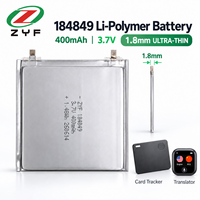 Batterie polymère au lithium ultra-mince 3,7 V 400 mAh 184849 rechargeable, cellule en pochette pour traqueur de cartes et traducteur linguistique portable