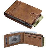 Dompet Kartu Pop Up Pria Anti RFID Serat Karbon Kulit Minimalis Lipat Dua dengan Jendela ID Logo Custom Grosir