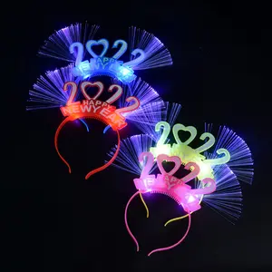 Diadema de fibra óptica con luz LED parpadeante, diadema con corona para fiesta, disfraz, Feliz Año Nuevo, 2022