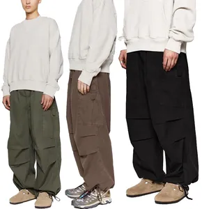 Pantalon de Parachute pour hommes, coupe ample, pantalon Cargo à jambes larges, pantalon de jogging en coton Olive, Streetwear, vêtements Hipster, pantalon Baggy