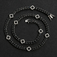 Collier chaîne tennis trèfle à quatre feuilles en zircone noire de 4 mm de qualité supérieure, simple rangée, bijoux hip-hop avec fermoir sécurisé, vente en gros
