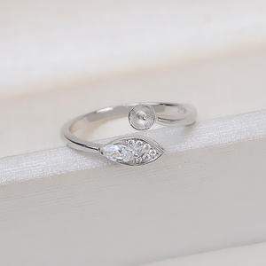 Anillo Abierto Estilo Hoja de Plata S925 para Mujer, Ajustable, Accesorio DIY para Dedos, Soporte Vacío para Perlas, Joyería Moderna de 22 mm - Product Image 3