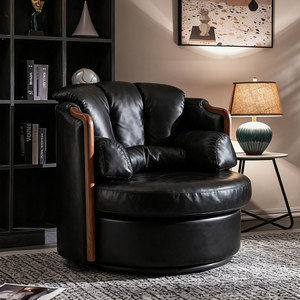 Sillón giratorio Jiangshan de cuero encerado estilo mediados de siglo, sillón de ocio de cuero genuino para el hogar americano - Product Image 3
