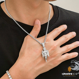 Collar de Cadena con Colgante de Ángel Guardián Cherubín KRKC, Gargantilla con Alas de Ángel Bebé, Corazón de Amor, Lindo Colgante de Cupido, Collar con Circonita Cúbica - Product Image 5