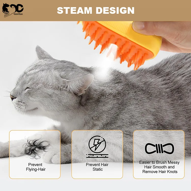 GeerDuo Pet şarj edilebilir muz şekli Pet bakım ürünleri masaj köpek kedi saç çıkarıcı kediler için buharlı fırça