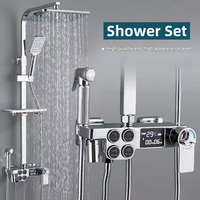 Robinet de douche thermostatique à 4 fonctions en laiton chromé Offre Spéciale pour salle de bain avec barre coulissante