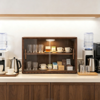 Vitrina de Madera Maciza con Puertas Corredizas de Vidrio, Estante Interior, Luz LED, Muebles para Contratos, Proveedor Mayorista