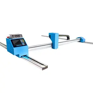 Small portable gantry plasma cutting machine with plasma cutting controller and plasma source for cutting carbon steel