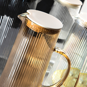 Ensemble de tasses en verre avec cruche pour restaurant lieu d'événement pichet en verre rayé pour la maison carafe à eau avec ensemble de tasses vente en gros - Product Image 5