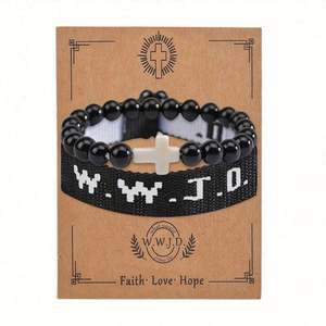 Pulsera de punto jacquard con letras WWJD para mujeres y hombres, joyería cristiana ¿Qué haría Jesús? - Product Image 4