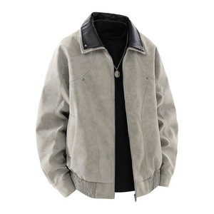 2025 nuevas chaquetas de cuero <span class=keywords><strong>Artificial</strong></span> para hombre, chaqueta de cuero PU Vintage de béisbol de doble soporte para hombre, abrigos - Product Image 5