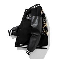 Blouson de pilote en cuir épissé pour homme avec emblèmes décoratifs, style classique et tendance, type Letterman ou Varsity