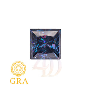 GRA Moissanite Princess Cut Square Blue Color Loose Gemstone For Jewelry Making - Product Image 5