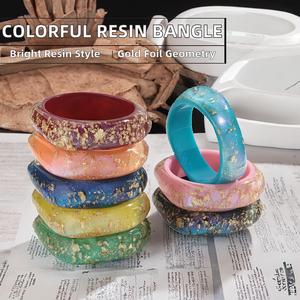 Luxurious Big Size Shiny Colorful Resin <b>Bangles</b> Wedding Wrist Ring Gold Foil Geometric Square <b>Bracelet</b> Unisex Trendy - Product Image 2