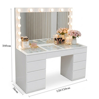 Table de toilette de luxe moderne laquée sur mesure haut de gamme avec 9 tiroirs et 14 ampoules LED - Fournisseur en gros de coiffeuses pour le maquillage