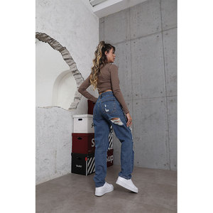 Pantalon droit en tissu à trous en denim personnalisé Jeans pour femmes Pantalons pour femmes Jeans pour femmes - Product Image 4