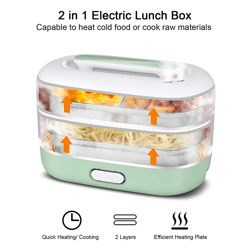 Hot sale 350W electric heating food container 304 stainless steel electric cooking food warmer 2 layers electric lunch box