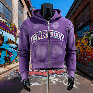 Sweats à capuche zippés vintage personnalisés en détresse sweat à capuche strass imprimé délavé au soleil - Product Image 1