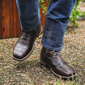 Stivali da <span class=keywords><strong>uomo</strong></span> in pelle neri con fibbia, stile western, senza decorazioni, in PU artificiale marrone, con lacci, altezza al ginocchio, taglie 38-48 - Product Image 2