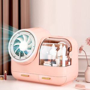 Organizador de Maquillaje Rosa con Ventilador LED, Caja de Almacenamiento de Cosméticos a Prueba de Polvo, Contenedor de Vanidad Bonito - Product Image 1